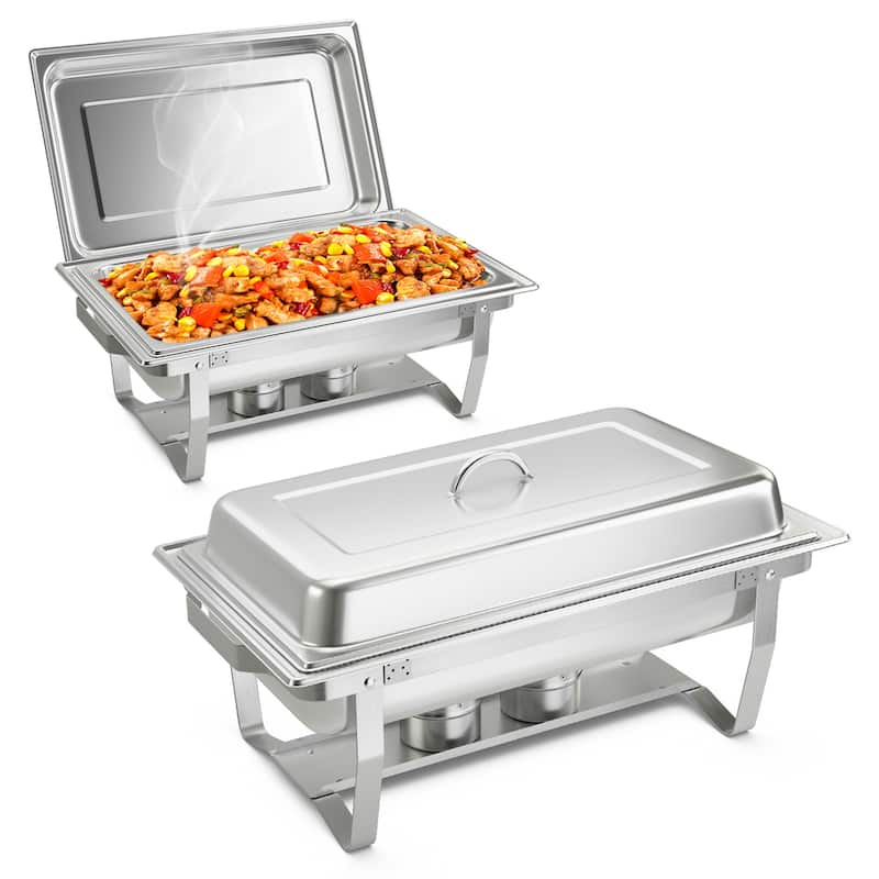 Set 2/4 Chafing Dish Buffet Packs 9 QT Steel Chafers with Food Pans - 2 Packs