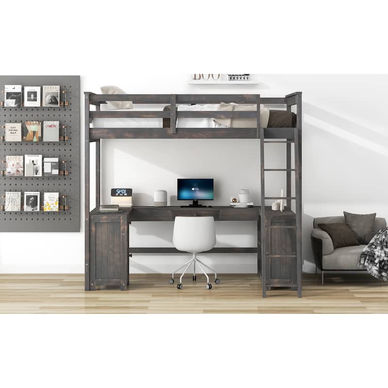 Twin Size Loft Bed with U-shaped Desk