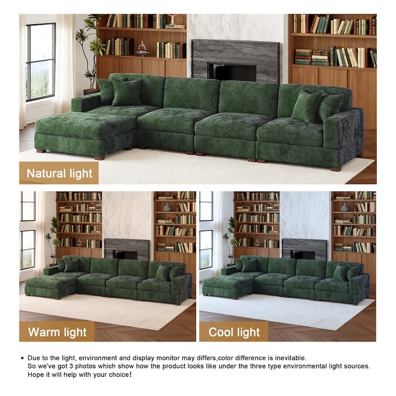 Oversized Chenille Modular Sectional Sofa Living Room Set with Ottoman