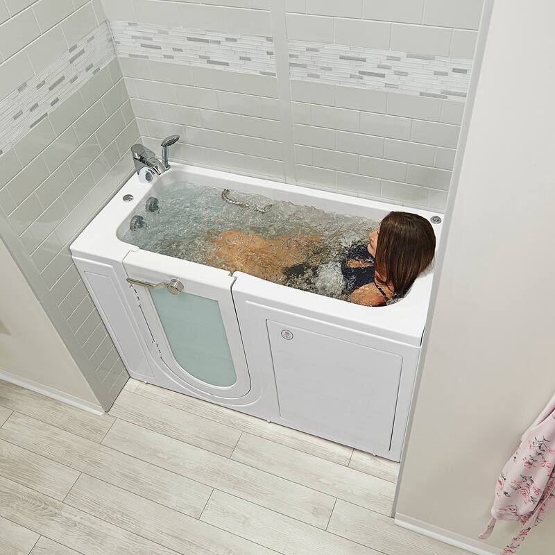 Ella Lounger 27"x60" Acrylic Hydro Massage Walk-In Bathtub with Outward Swing Door, 2 Piece Fast Fill Faucet, 2" Dual Drain