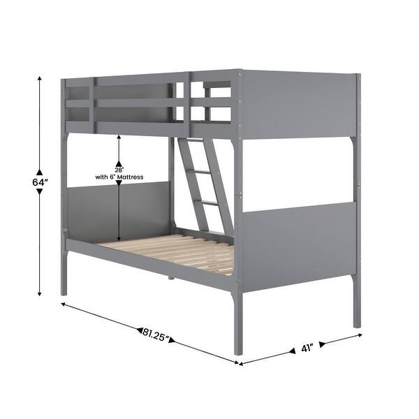 dimension image slide 4 of 5, Convertible Solid Wood Bunk Bed Frame for Kids with Ladder, No Box Spring Needed