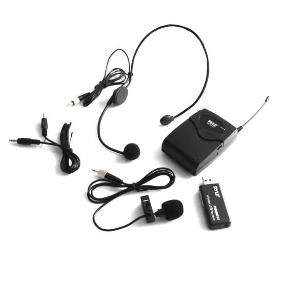Belt Pack Microphone System with Wireless USB Receiver, Headset Mic & Lavalier Mic
