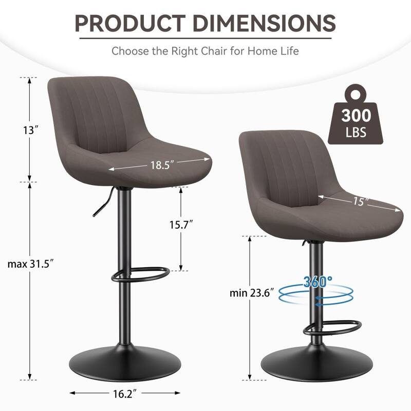 Set of 2 Adjustable Counter Height Swivel Bar Chairs