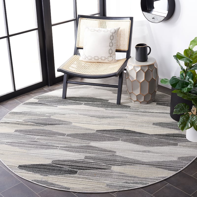 SAFAVIEH Montage Sunija Indoor/ Outdoor Waterproof Patio Backyard Rug - 6'7" Round - Grey/Dark Grey