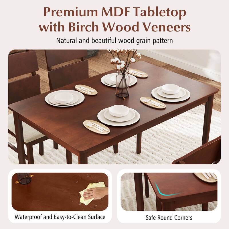 Costway 5 PCS Dining Table Set for 4 Farmhouse Wooden Table & 4