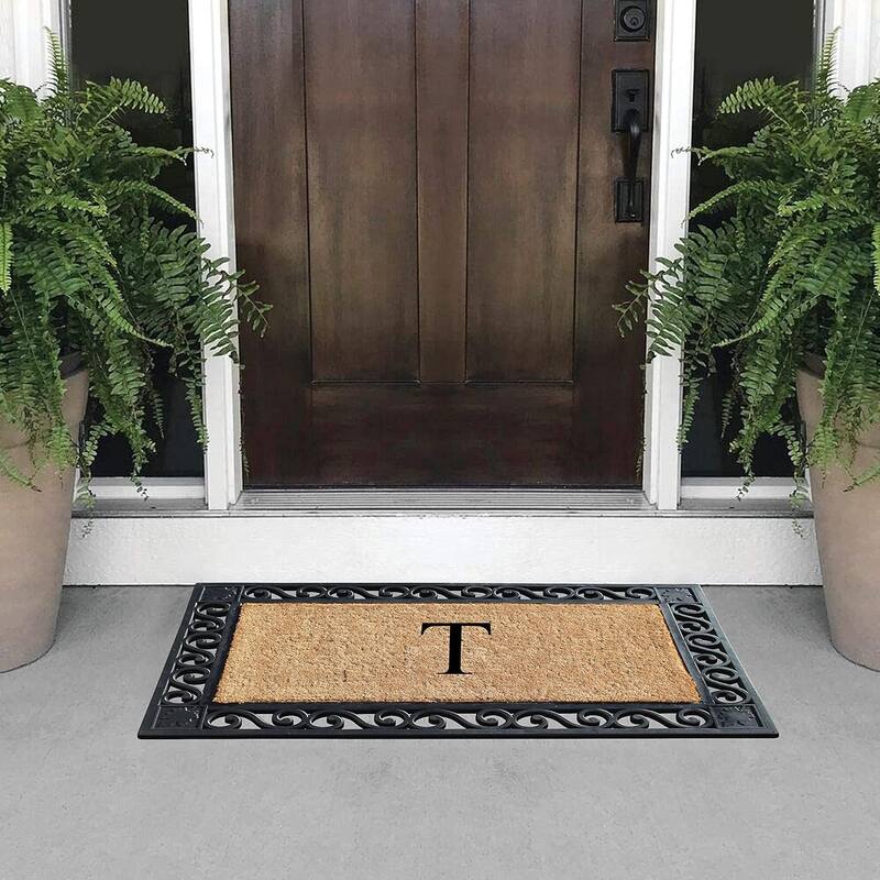 A1HC Rubber and Coir Maple Leaf, Heavy Weight Durable Monogrammed Doormat, 23"X38" Black