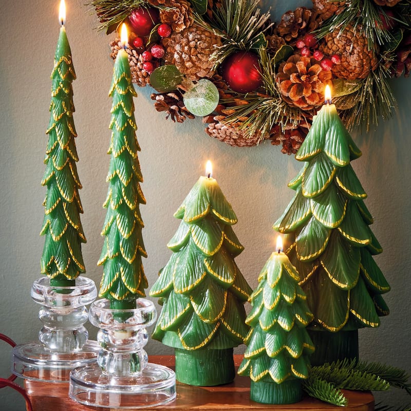 Gilded Pine Tree Candle Lg Green