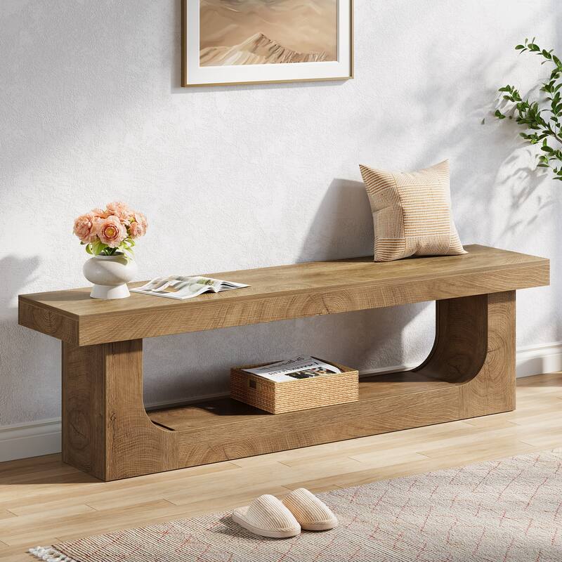 Modern Entryway Shoe Bench, 2-tier Wooden Entryway Bench