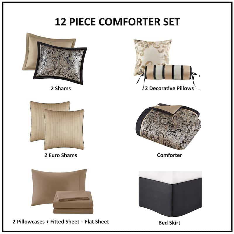 Madison Park Wellington 12 Piece Comforter Set with Cotton Bed Sheets