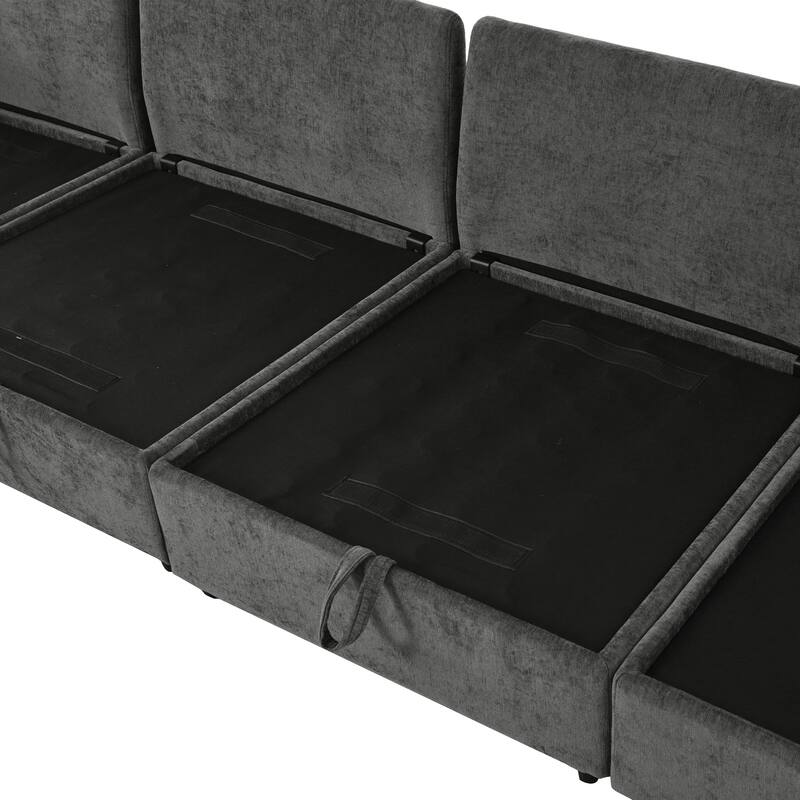 126" 6-Piece Modular Sofa Bed with Storage and Double-Layer Cushions