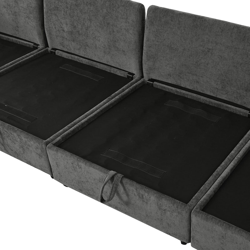 126" Polyester Modular Sectional Sofa Bed with Storage