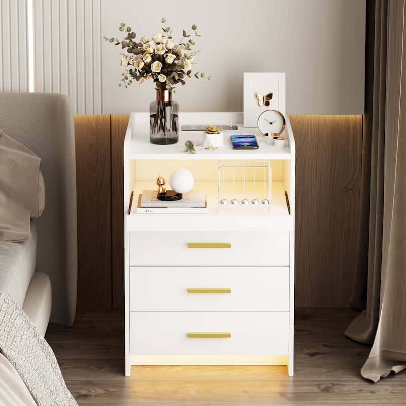 3 Drawer Nightstand With Light