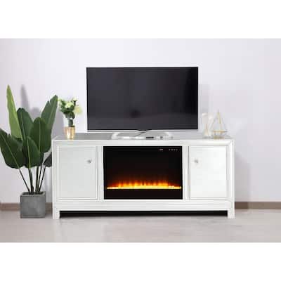 Indigo Home 60" White Mirrored TV Stand with Crystal Fireplace