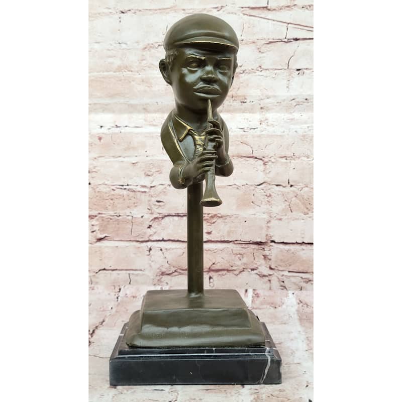 Clarinet Player Bronze Sculpture – Jazz Musician Figurine On Marble Base