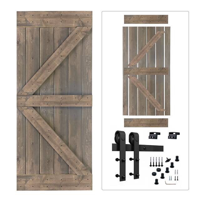 K2 Series Paneled Wood Sliding Barn Door with Installation Hardware - 28" - Briar smoke
