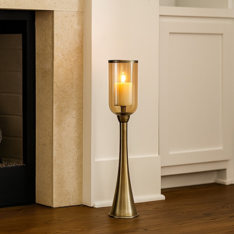 Modern Metal and Glass Floor Candle Stand for Pillar Candles