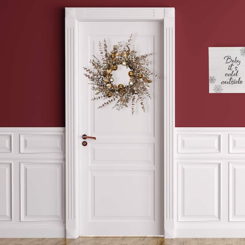 Ornaments, Holly and Berries Artificial Christmas Wreath - 30" - Gold and Copper Tone