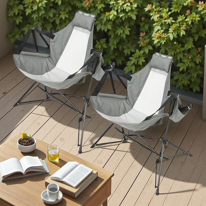 Steel Frame Hammock Camping Chair (2-Pack) with Adjustable Recliner with Pillow and Cup Holder, 250lb Capacity