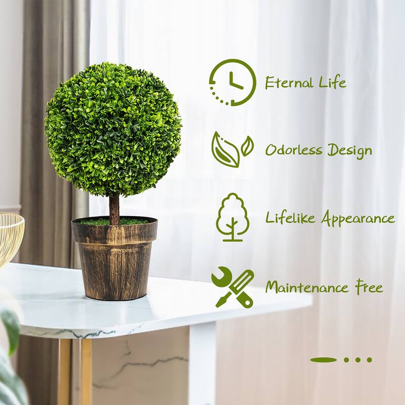 2PCS 22" Round Artificial Boxwood Topiary Tree Home Office Outdoor - See Details