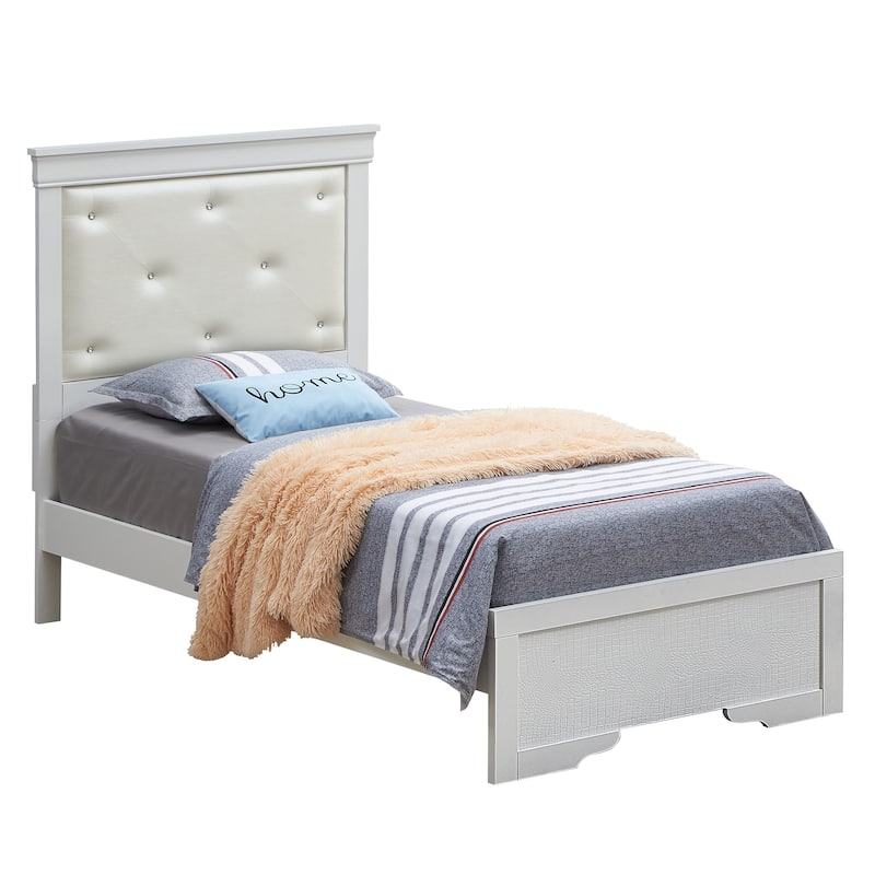 Tufted Twin Panel Bed - 80" - Silver