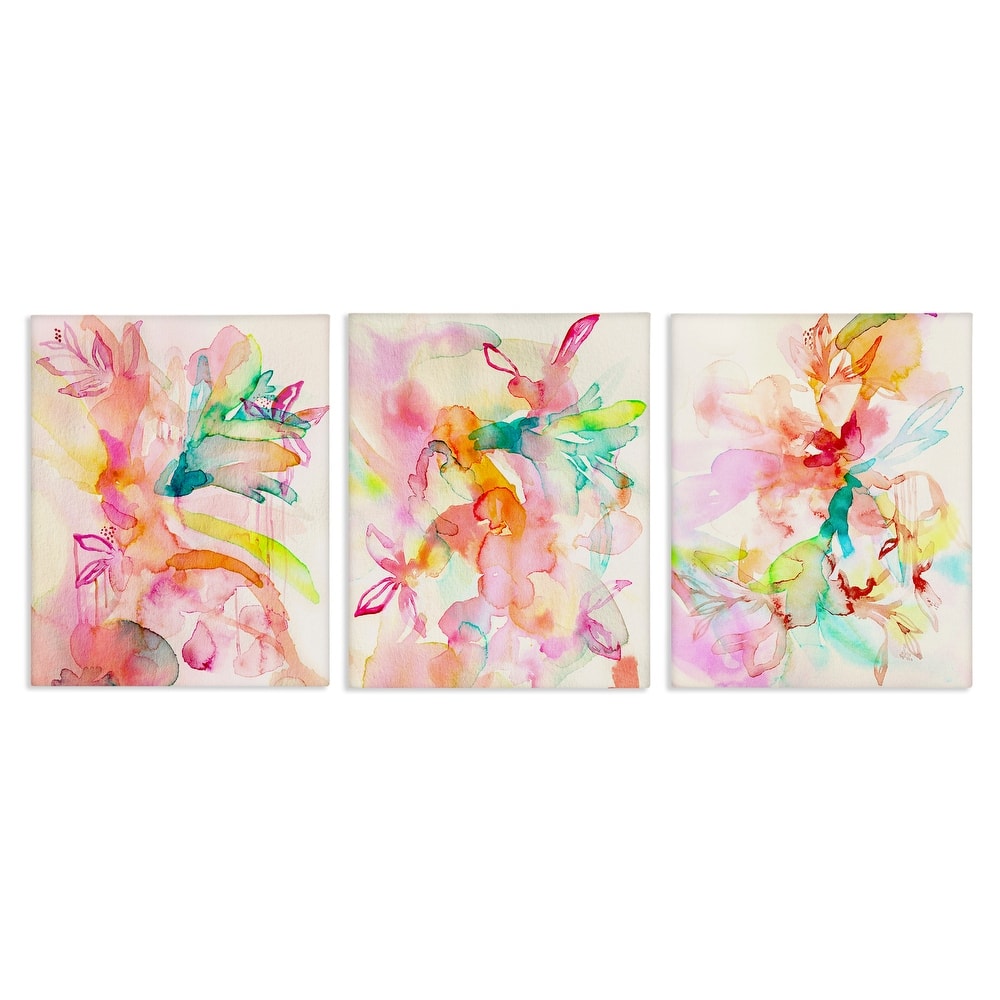 Stupell Abstract Florals & Paint Drip Canvas Wall Art Design By Gemma Bardot (Set of 3)