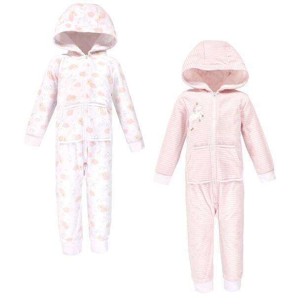 slide 1 of 1, Yoga Sprout Toddler Girl Hooded Fleece Jumpsuits 2pk, Unicorn Unicorn Toddler - 2T