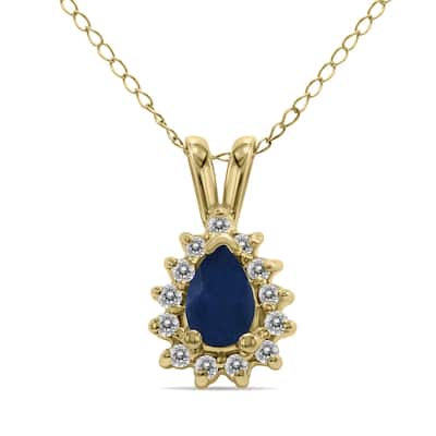 Marquee Jewels Sapphire and Diamond Tear Drop Pendant in 14K Yellow Gold
