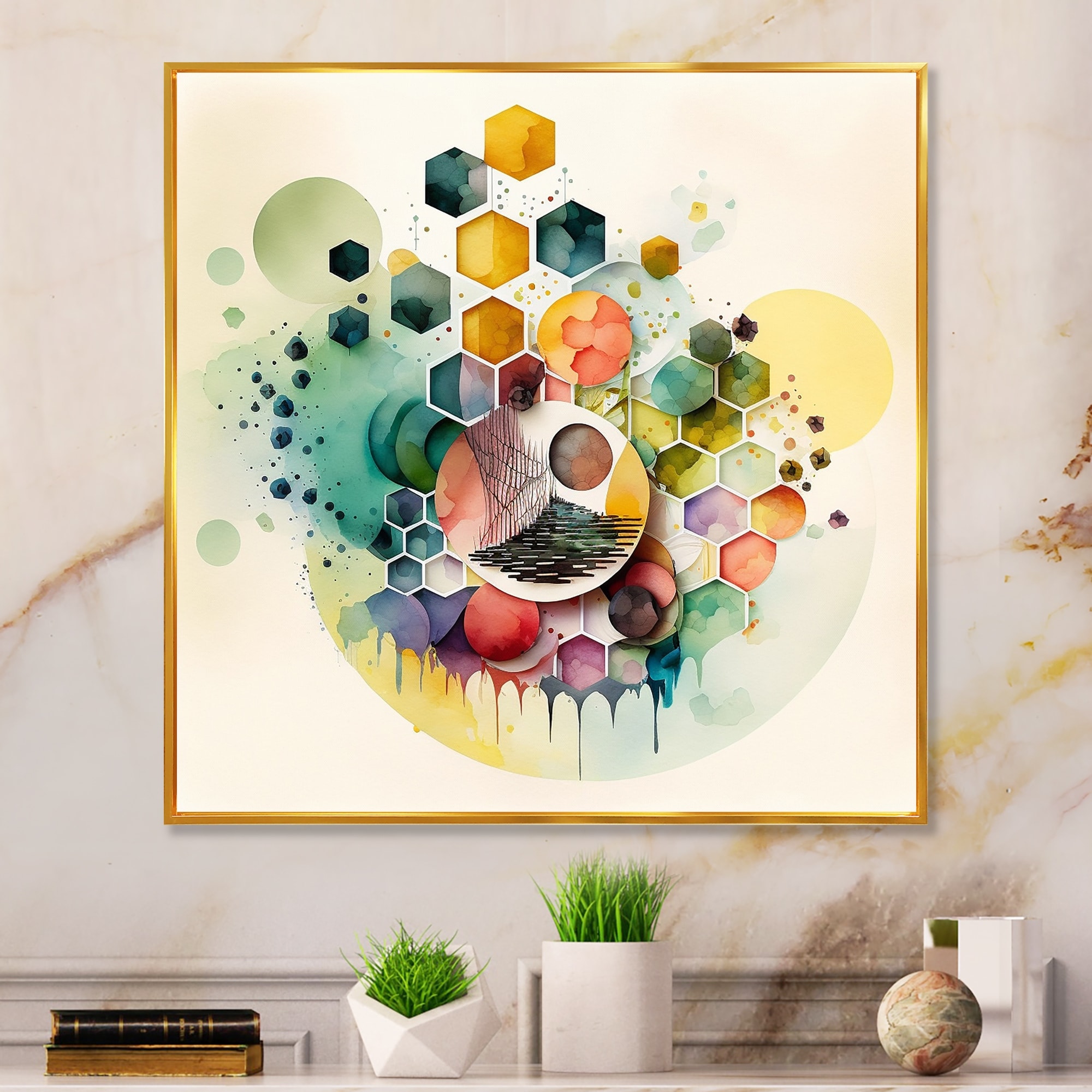 Designart Hexagon And Circular Abstract IV Modern Framed Canvas