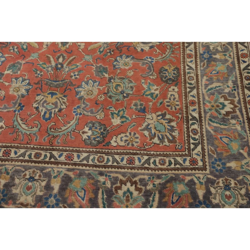 Hand Knotted Oriental 100% Wool Carpet Traditional Floral Oranges & Rust Tabriz Area Rug - 9' 9'' X 6' 4''