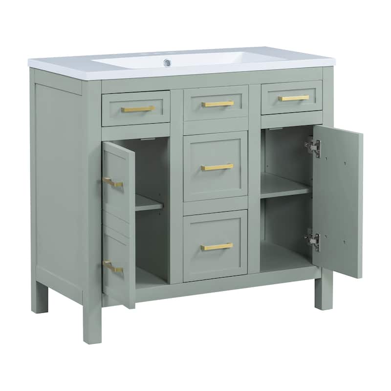 36 inch Freestanding Bathroom Vanity Set in White with Integrated Resin Sink