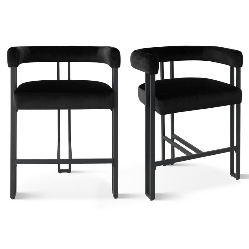 24" Seat Height Upholstered Velvet Solid back Counter Stool (Set os 2)