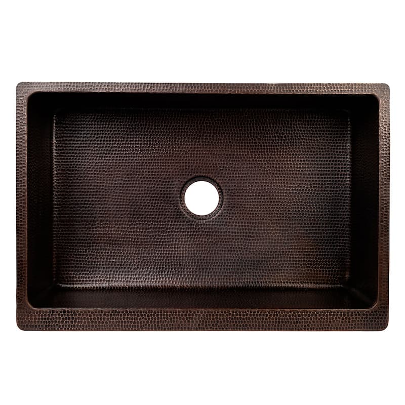33-in Hammered Copper Kitchen Apron Single Basin Sink w/ Rings with Matching Drain and Accessories (KSP3_KASDB33229R)