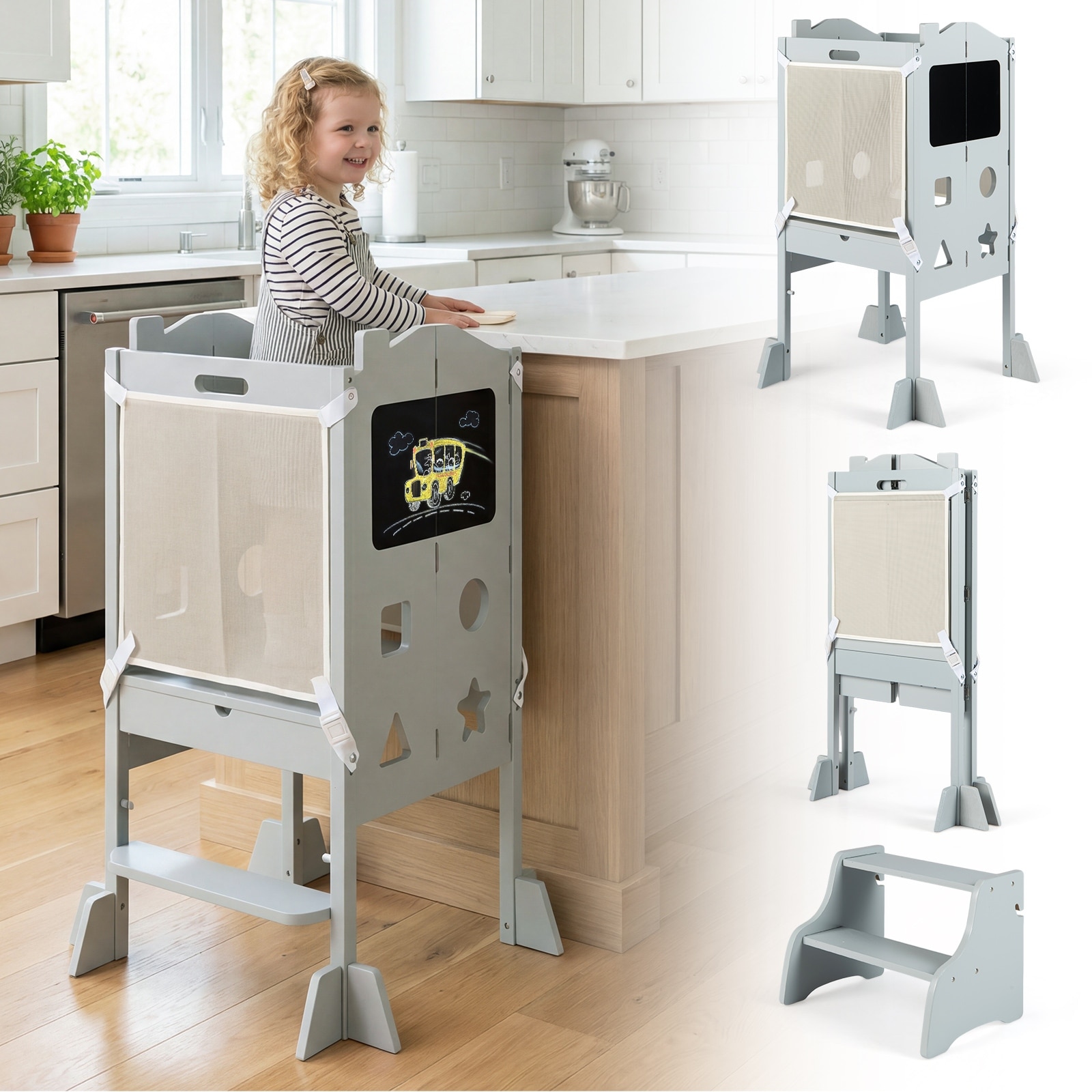 Gymax Foldable Toddler Step Stool w/Chalkboards 2-Step Stool