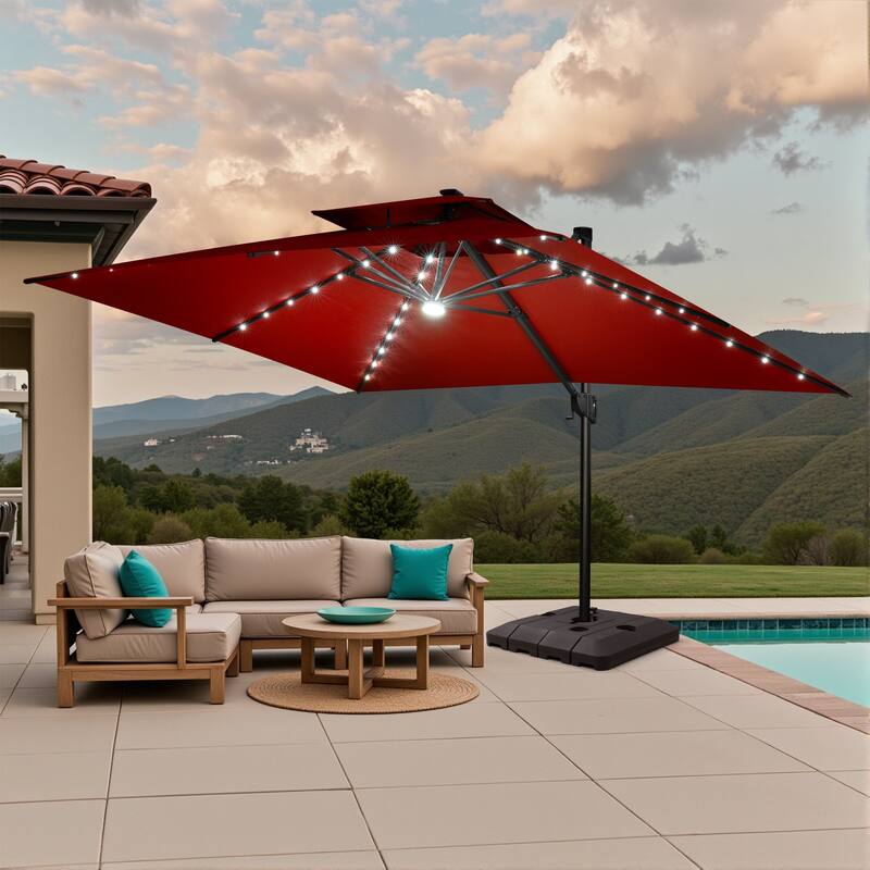10 FT x 13 FT Outdoor LED Lighted Patio Cantilever Umbrella with Base