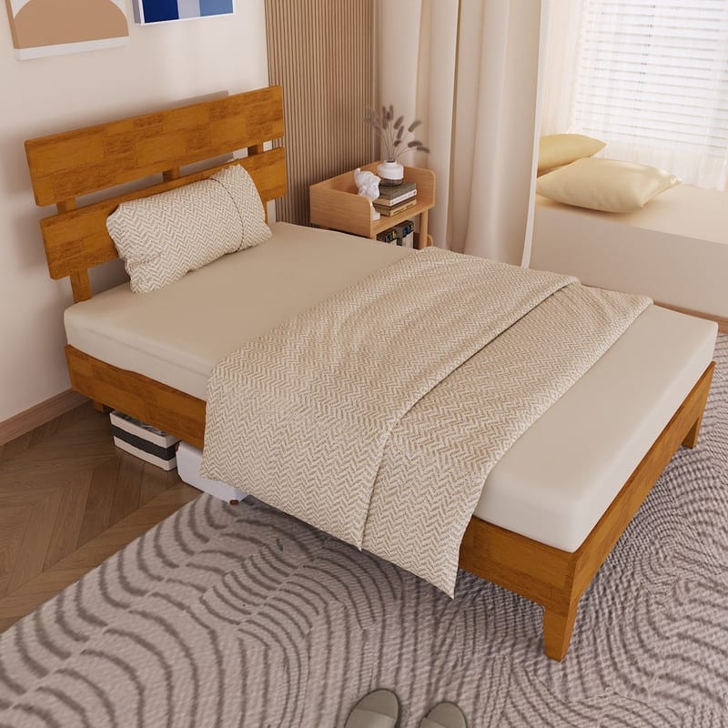 Solid Wood Modern Platform Bed Frame with Headboard - Twin