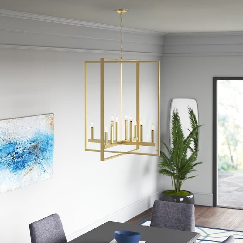 Modern Farmhouse 12-light Geometric Adjustable Metal Candle Chandelier - 31 inches