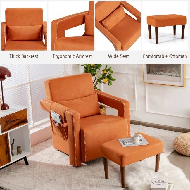 Modern Berber Fleece Single Sofa Chair with Ottoman and Waist Pillow - 31" x 31" x 34.5" (L x W x H)