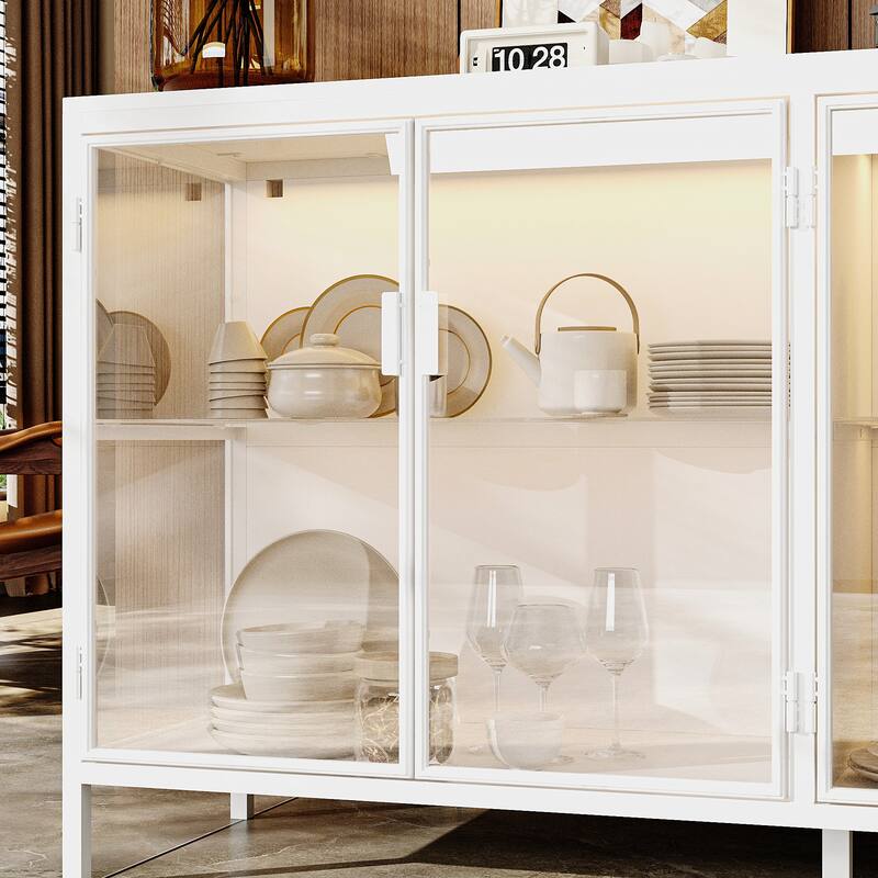 Display Storage Cabinet with Glass Shelves & Lighting Booshelf - 55.1"