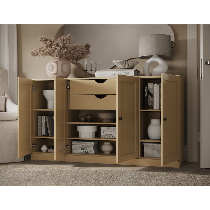 Palace Imports 100% Solid Wood 65" Sideboard with Shaker Doors, 2-Drawers & Adjustable Shelves - Yellow