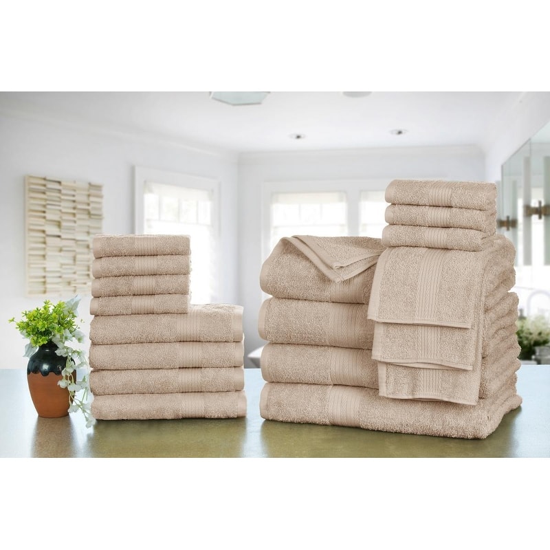Luxurious Cotton 600 GSM Bathroom Towel Sets by Ample Decor - Set of 18 - Beige