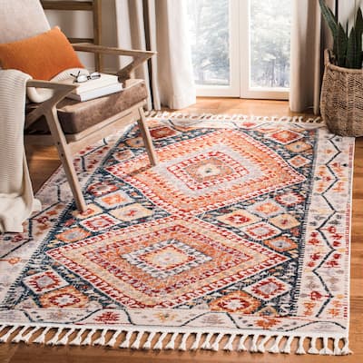 SAFAVIEH Farmhouse Kimberli Boho Tribal Polyester Rug - Ivory/Navy - 3' x 5'