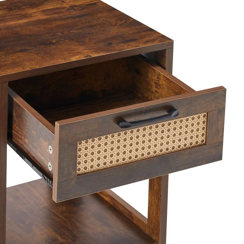 15.75" Rattan Side table with Drawer