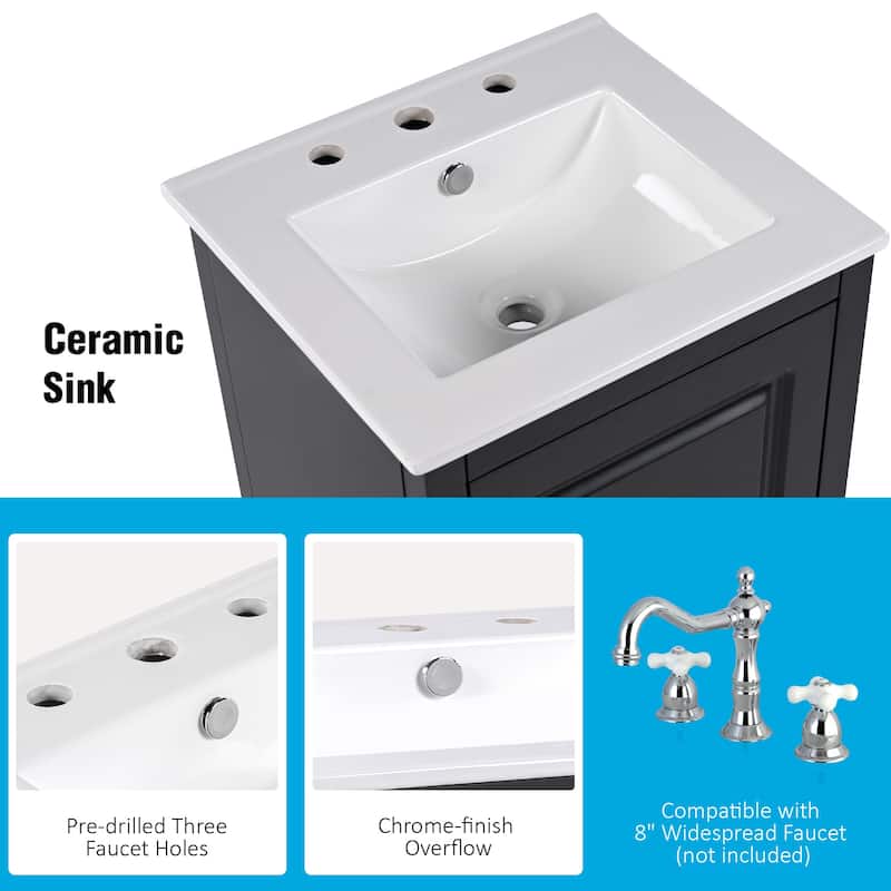 Roomfitters Bathroom Vanity with Sink, Storage Cabinet with Drawer and Adjustable Door Shelf