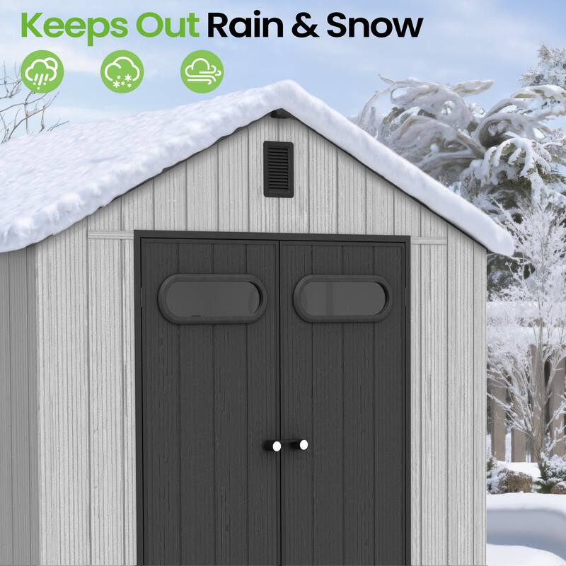 VredHom 8X8/8X10/8X12 FT All-Weather Outdoor Resin Storage Shed with Windows Floor for Patio Furniture and Tools