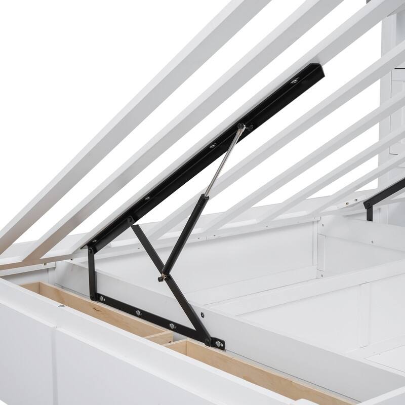 Full/Queen Size Hydraulic Storage Platform Bed Frame with LED, Charging Station and 2 Drawers