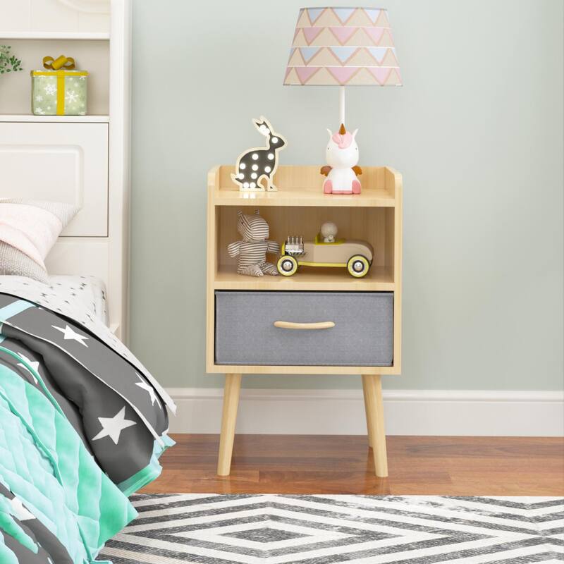Modern Wooden Nightstand with 2 Drawers for Bedroom Storage