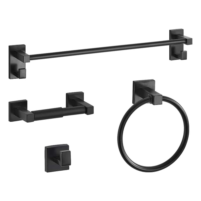 4-Piece Matte Black Bathroom Accessories Set Wall Mounted - 23.43 x 3.94 x 3.15 inch