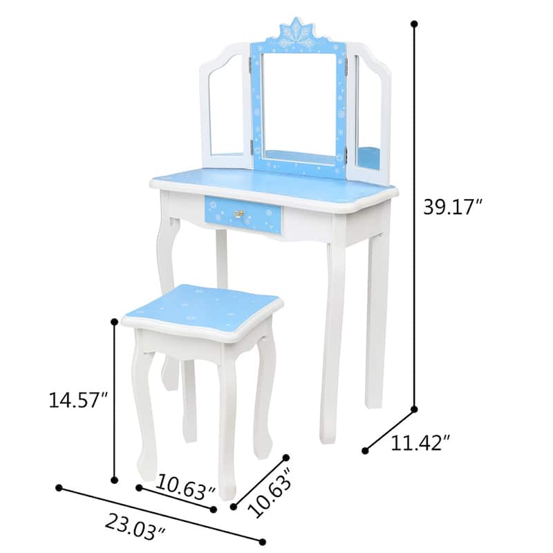 Children's Three-Sided Folding Mirror Dressing Table Chair