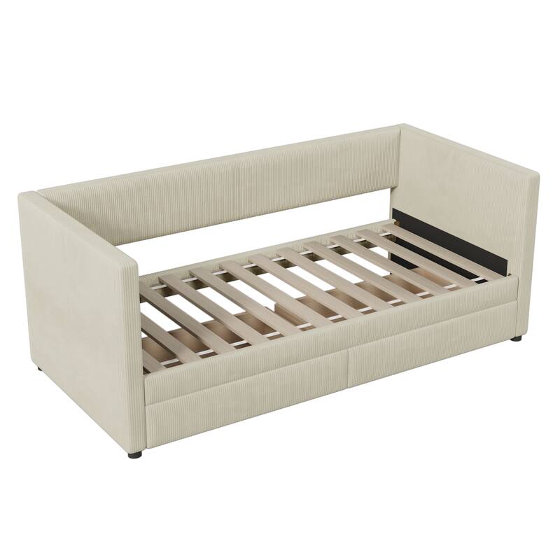 Corduroy Upholstered Twin Daybed with Drawers, No Box Spring Needed, Space-Saving Design