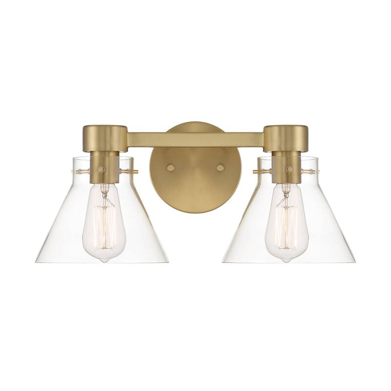 Willow Creek 16.5 in. 2-Light Brushed Gold Contemporary Vanity Light with Clear Blown Glass Shades